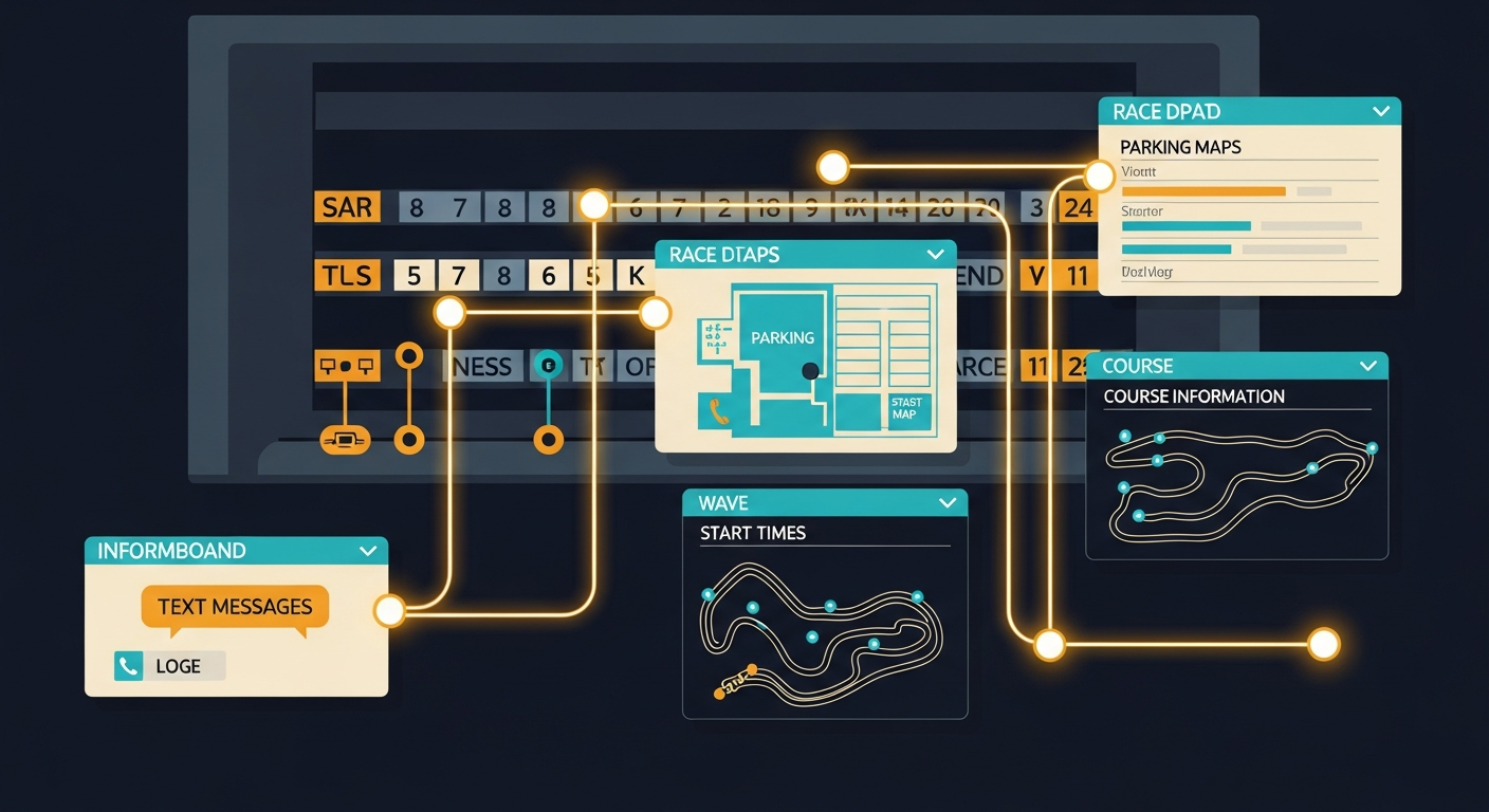 A digital switchboard concept showing incoming text messages being intelligently routed to relevant race information and answers